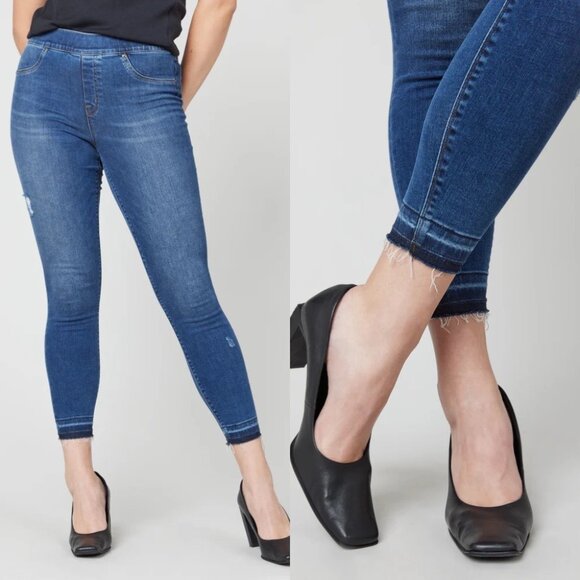 Spanx large jeggings Distressed Ankle Skinny Jeans,‎ Medium Wash legging - Picture 1 of 6